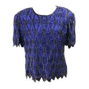 Stenay Vintage Silk Beaded Short Sleeve Blouse